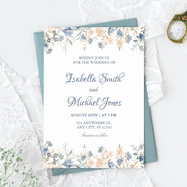 Convites Rustic Floral Boho Blue e Beige Wedding (Criador carregado)