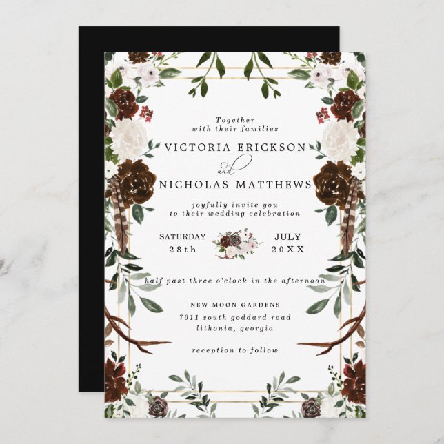 Convites Rustic Floral | Boho Botanical Wedding (Frente/Verso)