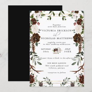 Convites Rustic Floral   Boho Botanical Wedding