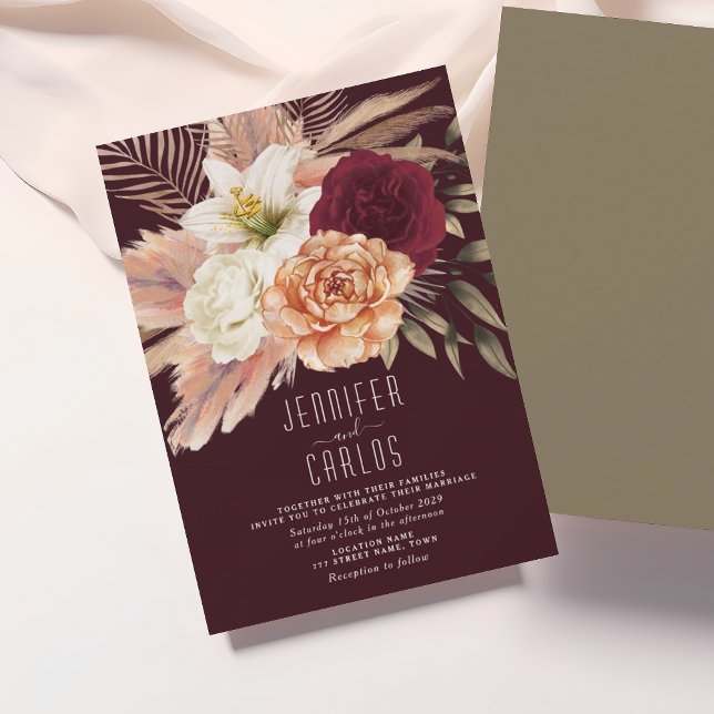 Convites Rustic Floral Burgundy e Peach Wedding (Criador carregado)