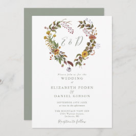 Convites Rustic Floral Código QR Modern Sage Casamento Verd