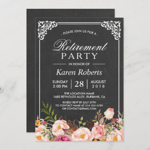 Convites Rustic Floral Elegant Chalkboard Retirement Party