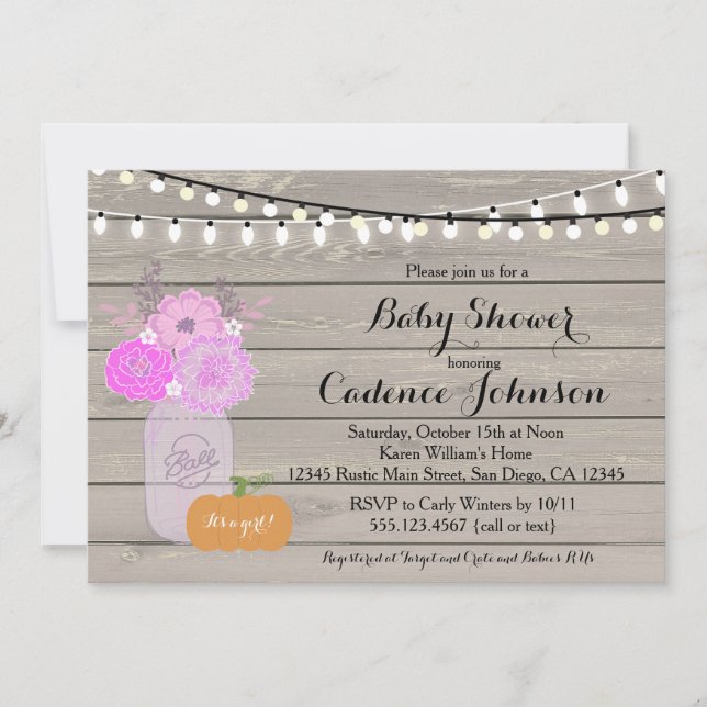 Convites Rustic Floral Girl Purple Chá de fraldas Invite (Frente)