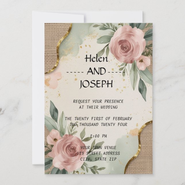 Convites Rustic Floral Invitation Suite Dusty Rosa (Frente)