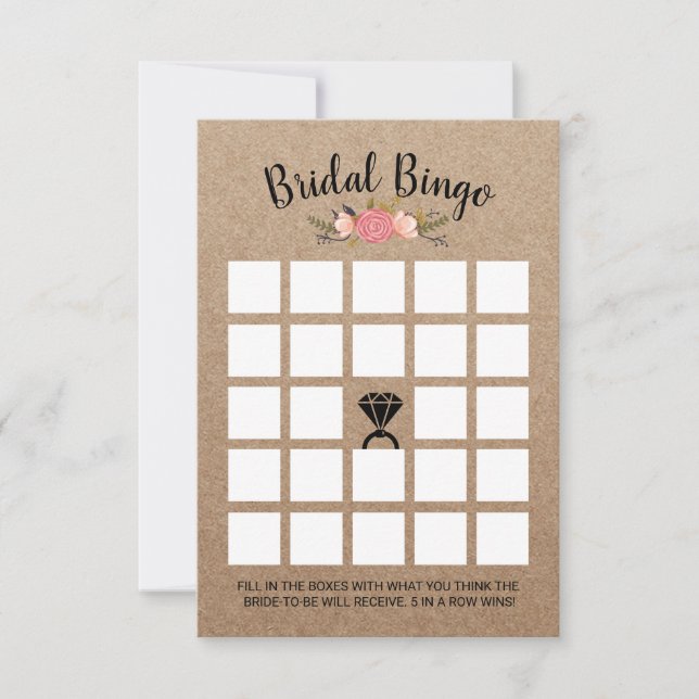 Convites Rustic Floral Kraft - Chá de panela Bingo Game (Frente)