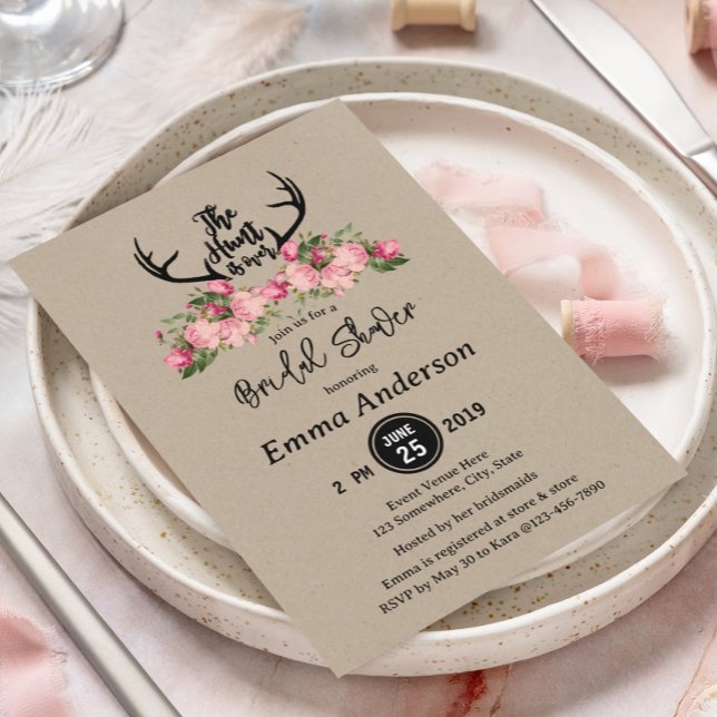 Convites Rustic Floral Kraft Hunt está sobre o Chá de panel (Criador carregado)