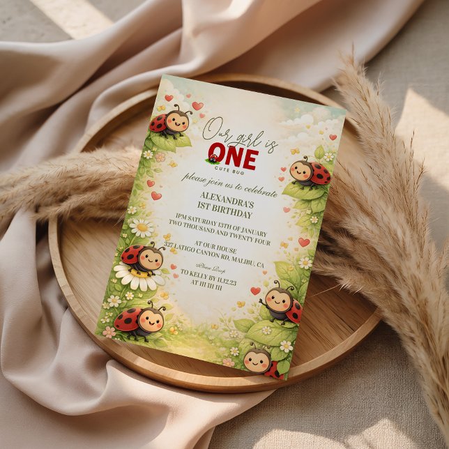 Convites Rustic Floral Lady Bug 1st Birthday (Criador carregado)