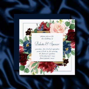 Convites Rustic Floral   Marinho Azul Borgonha Vermelha Dou