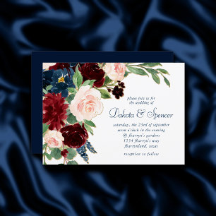 Convites Rustic Floral Marinho Blue Burgundy Red Weds