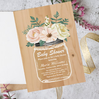 Convites Rustic Floral Mason Jar | Chá de fraldas do entalh
