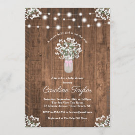 Convites Rustic Floral Mason Jar Lights Baby Girl Chá