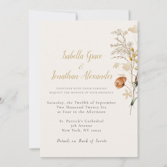 Convites Rustic Floral Minimalist Wedding Invitation (Frente)