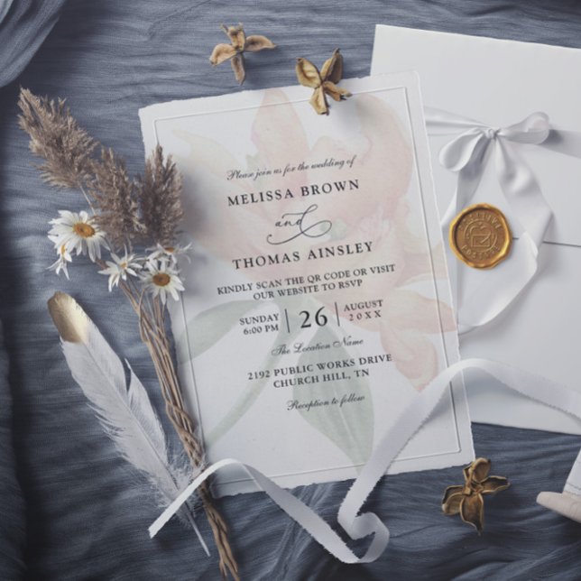 Convites Rustic Floral Neutral Budget QR Code Wedding (Criador carregado)