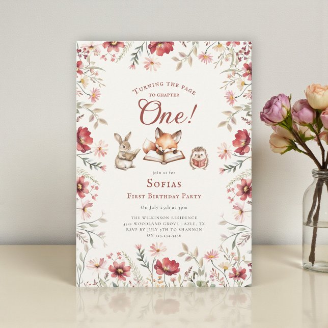 Convites Rustic Floral next chapter first  birthday  (Criador carregado)