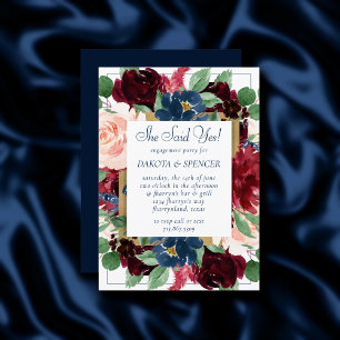Convites Rustic Floral   Noivado de Quadros de Borgonha Mar