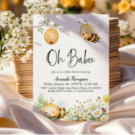 Convites Rustic Floral Oh Babee Honey Bee Baby Shower