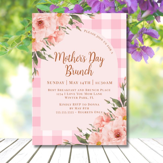 Convites Rustic Floral Pink Copper Dia de as mães Brunch (Criador carregado)