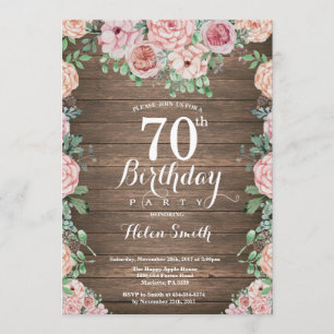 Convites Rustic Floral Pink Peonies 70 Aniversário