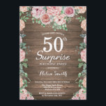 Convites Rustic Floral Pink Peonies Surpresa 50º Aniversári<br><div class="desc">Rustic Floral Pink Peonies Surpreendem 50º Aniversário de Mulheres. Flor Floral de Água. Rosa Rosa Rosa Elegante e Flores de Pequim. Aniversário Adulto. Fundo Da Madeira Rústica. Retrô De Vintage. 13 15 16º 18º 20 21 rua 30 40º 50º 80 de 60º 70 de 100º, qualquer idade.Para mais personalização, clique...</div>