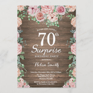 Convites Rustic Floral Pink Surprise 70 Aniversário