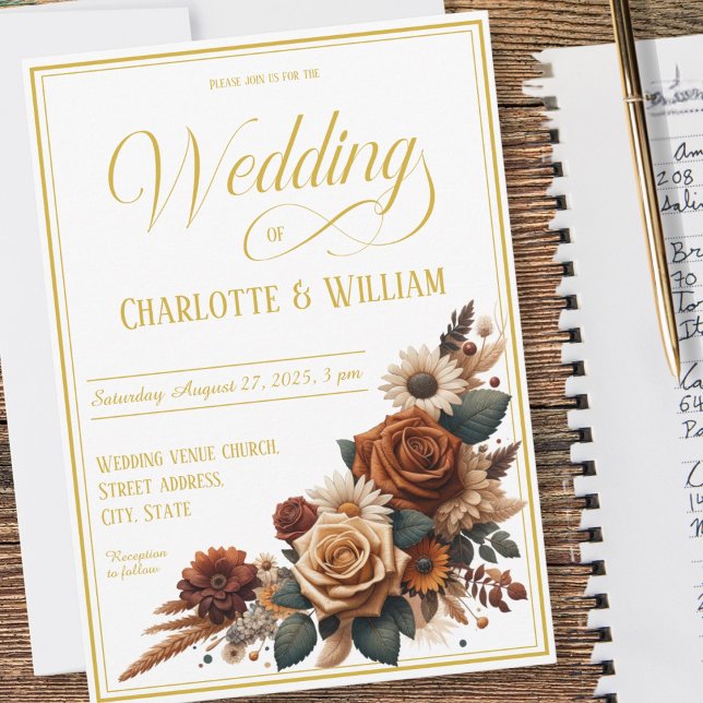 Convites Rustic Floral Rustic Script De Casamento Elegante (Criador carregado)