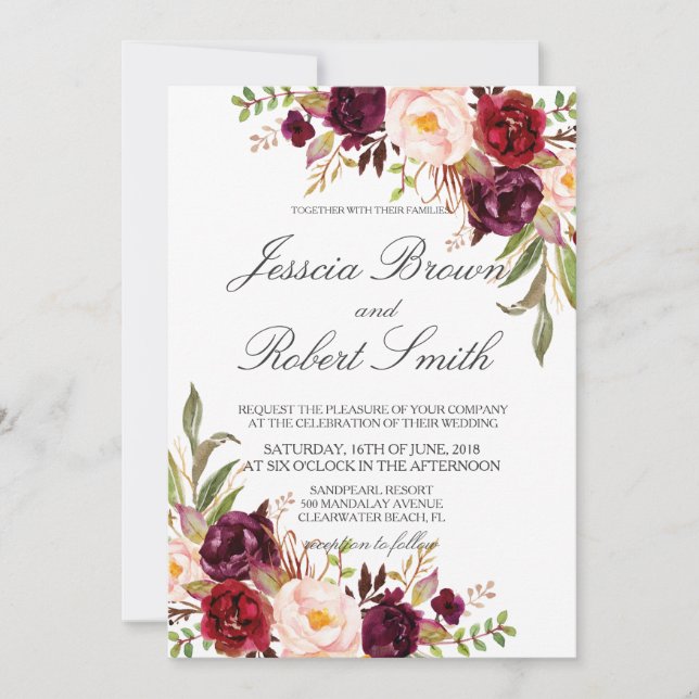 Convites Rustic Floral, Rustic Wedding (Frente)
