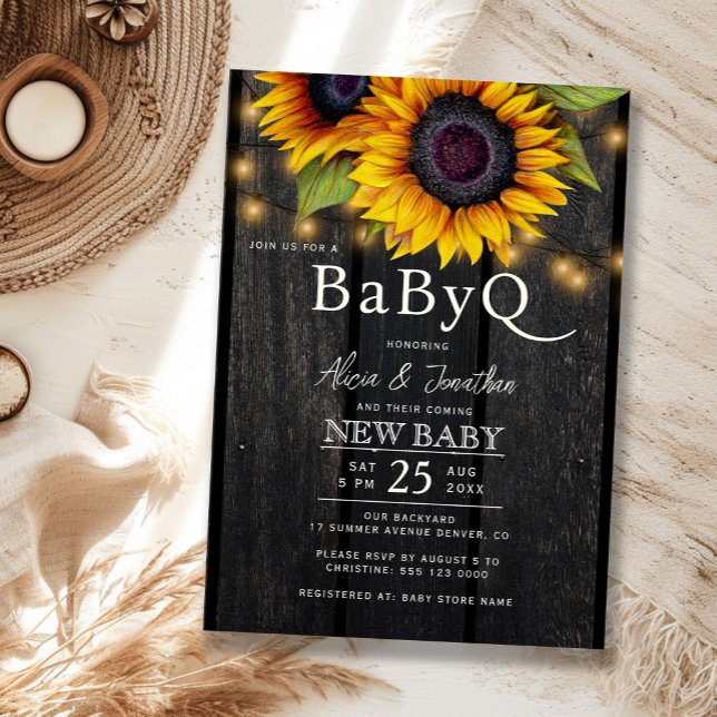 Convites Rustic floral sunflower barbecue BabyQ baby shower (Criador carregado)