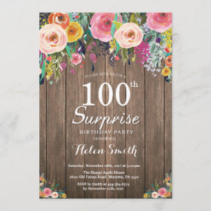 Convites Rustic Floral Surprise 100th Aniversário