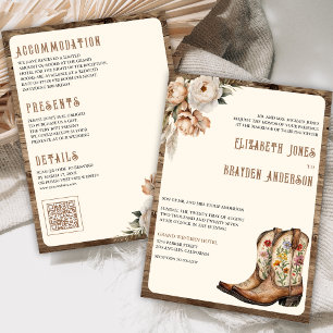 Convites Rustic Floral Western Cowboy Boots Código QR Casam