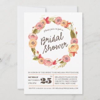 Convites Rustic Floral Wreath Chá de panela Invite