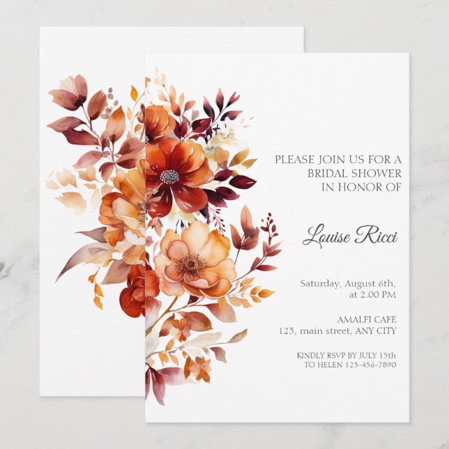 Convites Rustic Flower Fall Bridal Shower Invitation (Frente/Verso)
