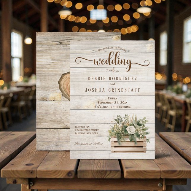 Convites Rustic Flowers on Wood Wedding Invitation (Criador carregado)