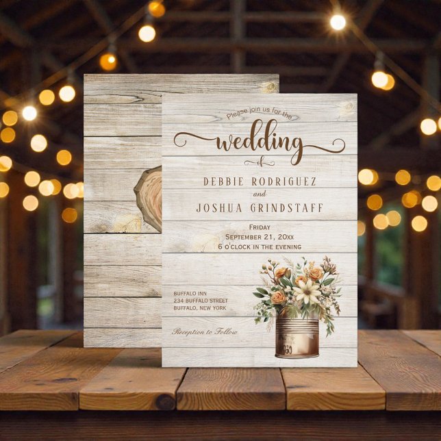 Convites Rustic Flowers on Wood Wedding Invitation (Criador carregado)