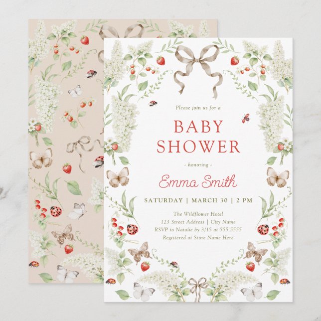 Convites Rustic Forest Floral Bow Neutral Baby Shower (Frente/Verso)