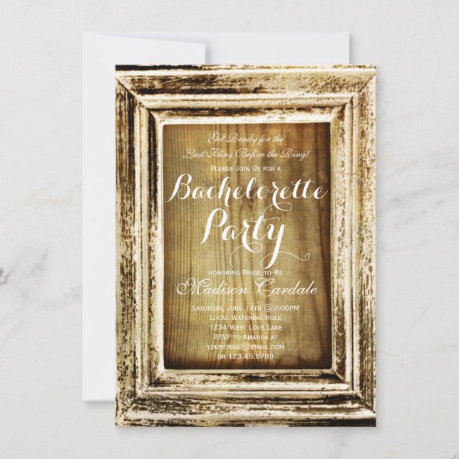 Convites Rustic Frame Barn Wood Festa de solteira Invites (Frente)