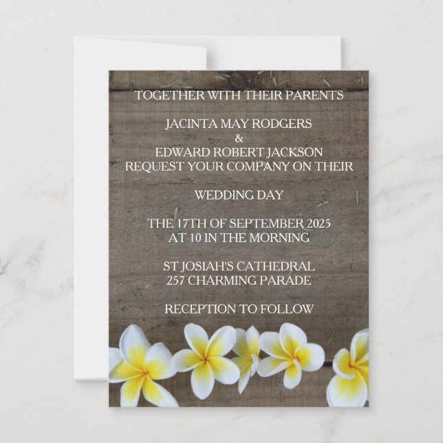 Convites Rustic Frangipani / Plumeria Beach Wedes Invites (Frente)