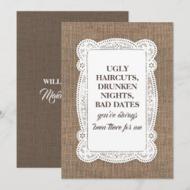 Convites Rustic Funny Bridesmaid / Proposta de Madrinha de