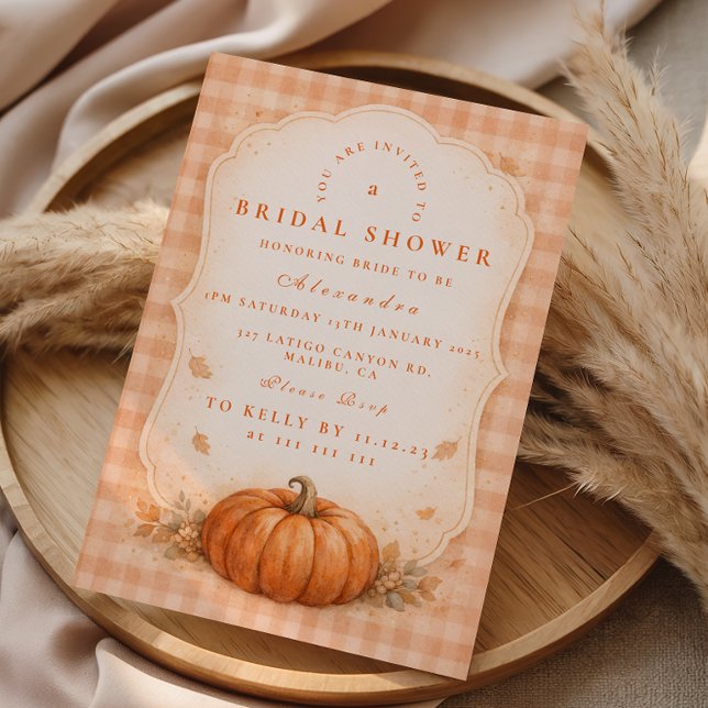Convites Rustic Gingham Pumpkin Bridal Shower (Criador carregado)