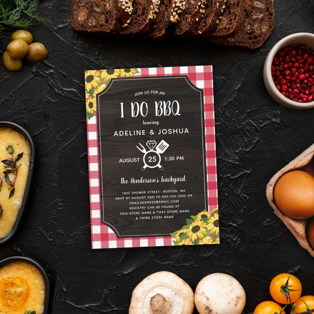 Convites Rustic Gingham Sunflower Eu Faço Chá Casal (Criador carregado)