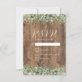 Convites Rustic Gold Eucalyptus & White Floral Wedding RSVP