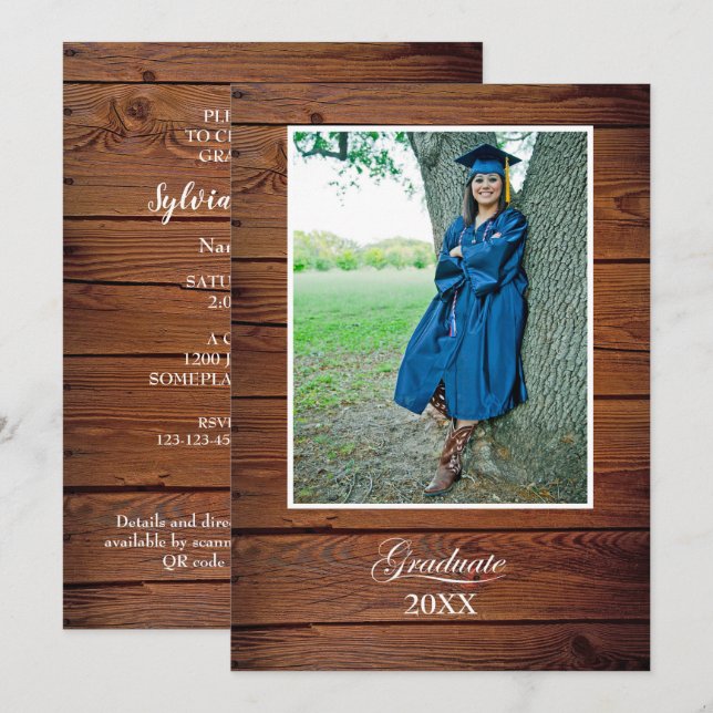 Convites Rustic Graduation Party Invitation with photo (Frente/Verso)