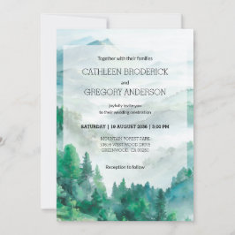Convites Rustic Green and White Watercolor Mountain Wedding