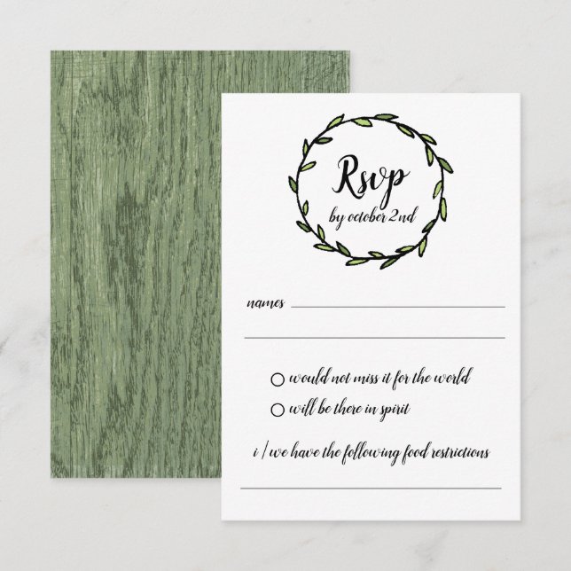 Convites Rustic Green Leafy Wreath Wedding RSVP (Frente/Verso)