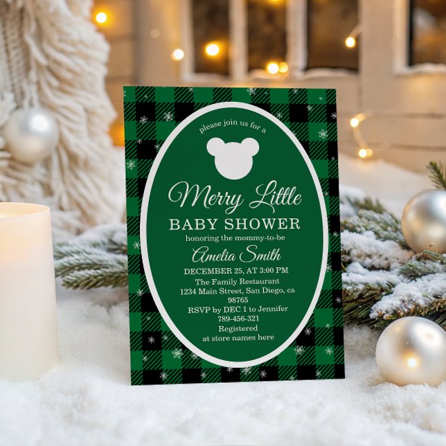 Convites Rustic Green Plaid Christmas Baby Shower  (Criador carregado)
