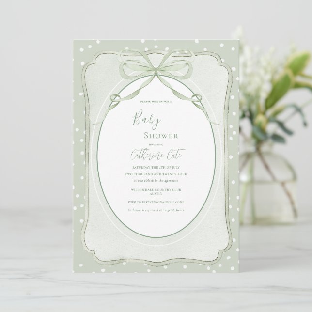 Convites Rustic Green Vintage Baby Shower (Em pé/Frente)