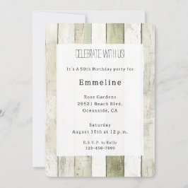 Convites Rustic Green White Faux Wood Birthday