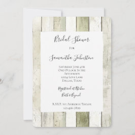 Convites Rustic Green White Faux Wood Bridal Shower