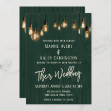 Rustic Green Wood Edison Luz Typografia Casamento