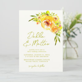 Convites Rustic Green Yellow Floral Handwritten Wedding