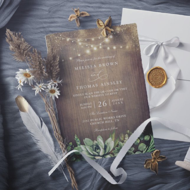 Convites Rustic Greenery Country Barn QR Code Wedding (Criador carregado)